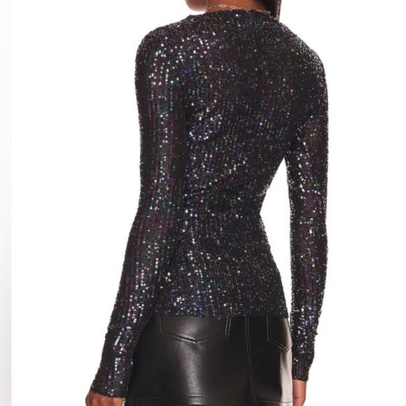 Free People Gold Rush Sequin Long Sleeve Top - Black Combo Size XS - Picture 3 of 8